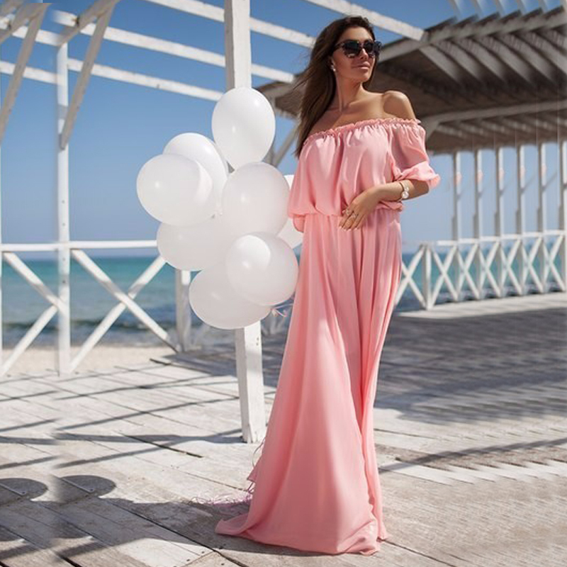 Wholesale-Maxi Dress Solid Chiffon Off Shoulder Sexy Dresses Bohemian Beach Vestidos Dress Elegant Women Clothing, Pink
Wholesale-Maxi Dress Solid Chiffon Off Shoulder Sexy Dresses Bohemian Beach Vestidos Dress Elegant Women Clothing, Pink