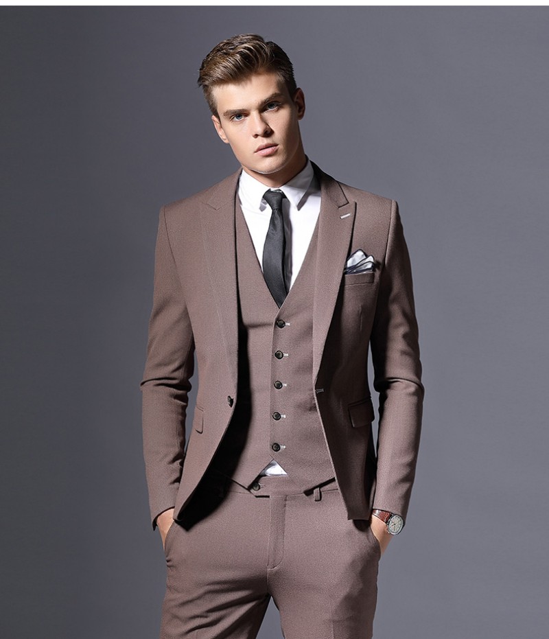 Custom Made Handsome Mens Suit Classic Fit Formal Suits For Wedding Men Tuxedos Fashion Suits For Young Man Three Pieces (Jacket+Vest+Pants)