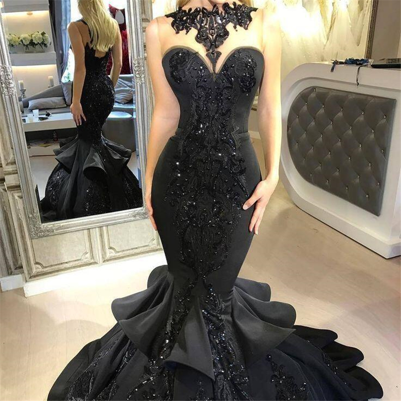 2019 Saudi Arabic mermaid evening dresses Black vintage lace keyhole lace up illusion plus size evening gown formal dresses evening wear, Gold
2019 Saudi Arabic mermaid evening dresses Black vintage lace keyhole lace up illusion plus size evening gown formal dresses evening wear, Gold