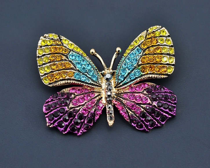 OneckOha Fashion Jewelry Colorful Rhinestone Butterfly Brooches Alloy Enameled Animal Brooch Pin Apparel Accessories
