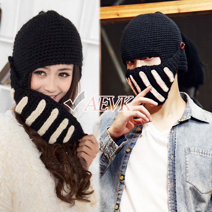 Fashion European Style new winter Women Men Roman Buttons Crochet Knit Black Ski Beanie Wool hat warm wool cap masks SV18 19307