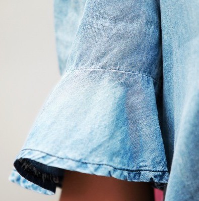 2015 Summer New Fashion Plus Size Strapless Lotus Sleeve Round Neck Short Sections Dress Women's Solid Denim Dress Free Shipping FG1511