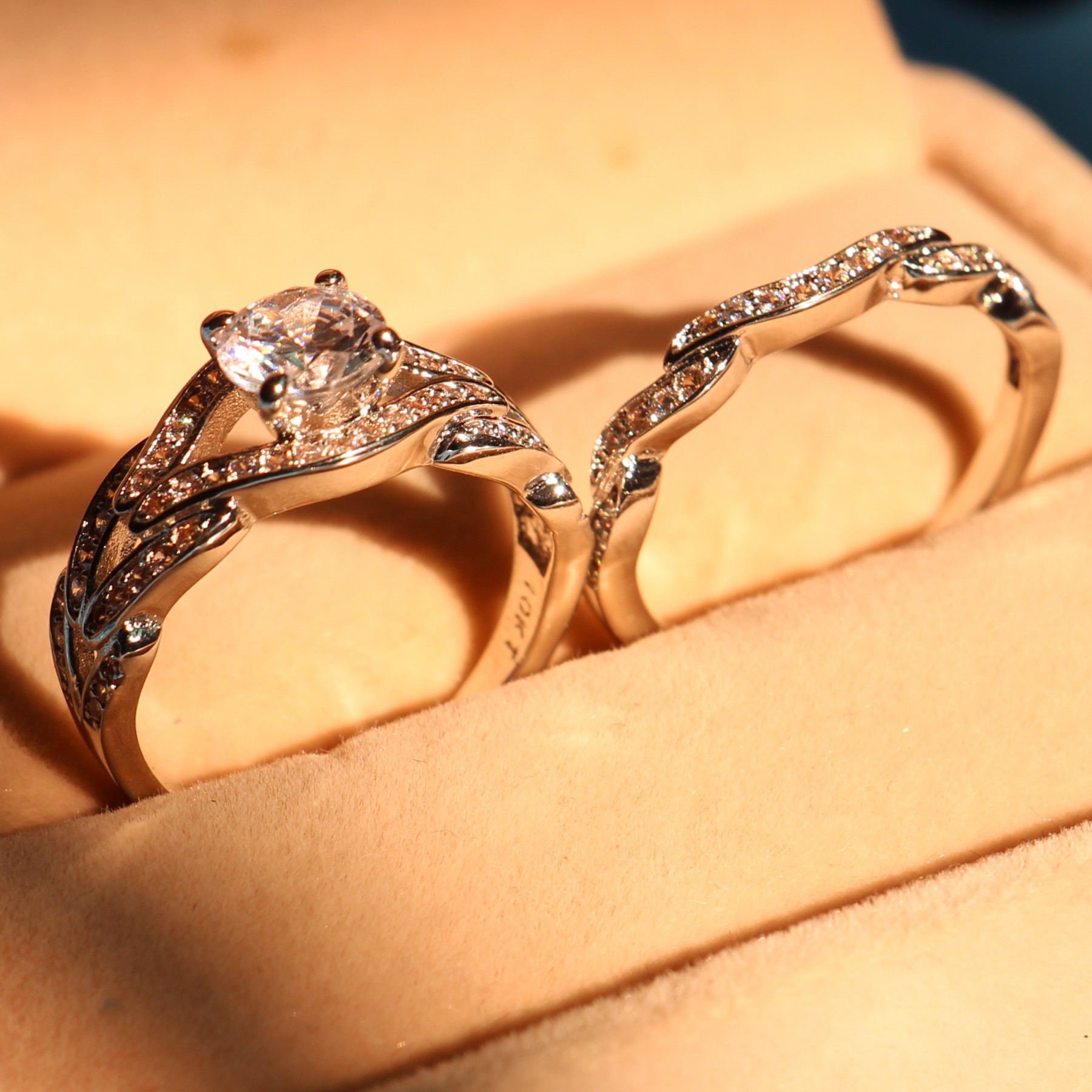 Free shipping wholesale Genuine 2ct Topaz Diamonique Cz 10KT White Gold Filled Gf Simulated Diamond Engagement Wedding Ring Set Sz 5-11