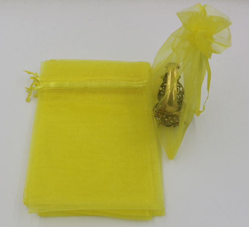 Lemon Yellow 7x9cm 9X11cm 13X18cm Organza Jewelry Gift Pouch Bags For Wedding favorsbeads Accessories