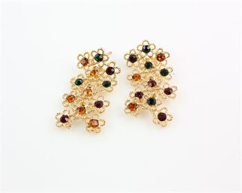 Brand New Fashion Unique Design 18K Gold Plated Colorful Crystal Statement Necklace Bracelet Earring Ring Wedding Jewelry sets