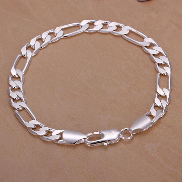 Hot sale! Fashion Bracelet Men/Boys 925 Sterling Silver Jewelry Curb/Figaro Chains Mix 10 Styles 10pcs/lot