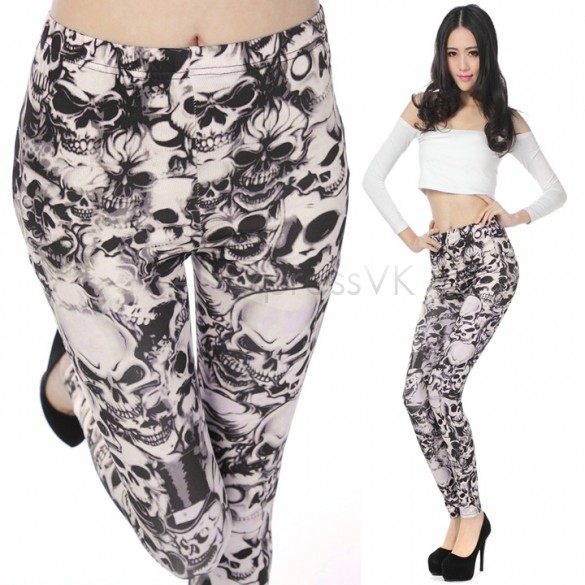 Sexy Skinny Women Leggings skull print Long Slim Stretch pattern Promotion Slim Cheap Pants fitness Trousers B19 CB036092