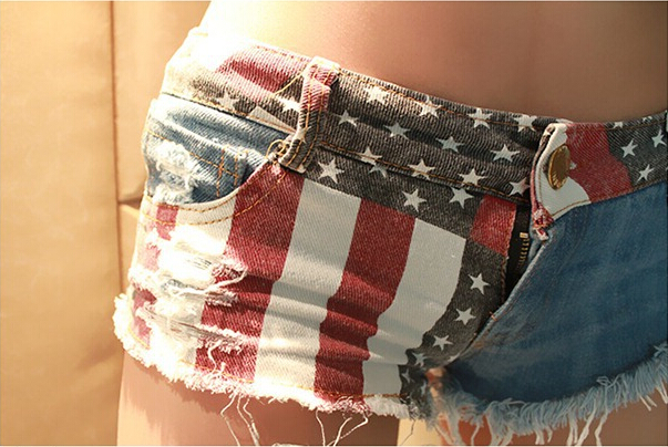 Fashion Summer Women's Sexy Ripped Hole American Flag Denim Club Hot Pants Shorts Low Waist Nightout Clubwear Jeans
