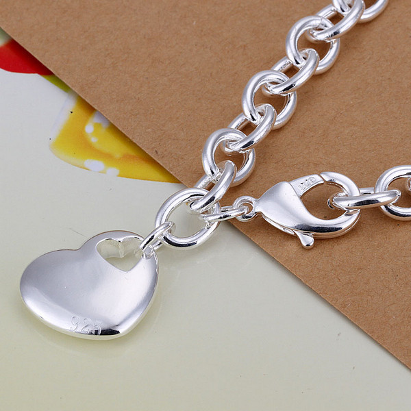 Hot sale best gift 925 silver Heart Center crude Bracelet DFMCH273, Brand new terling silver plated Chain link bracelets high grade