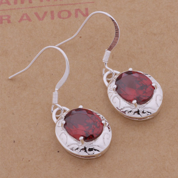 Fashion (Jewelry Manufacturer) 20 pcs a lot Burgundy drill earrings 925 sterling silver jewelry factory Fashion Shine Earrings