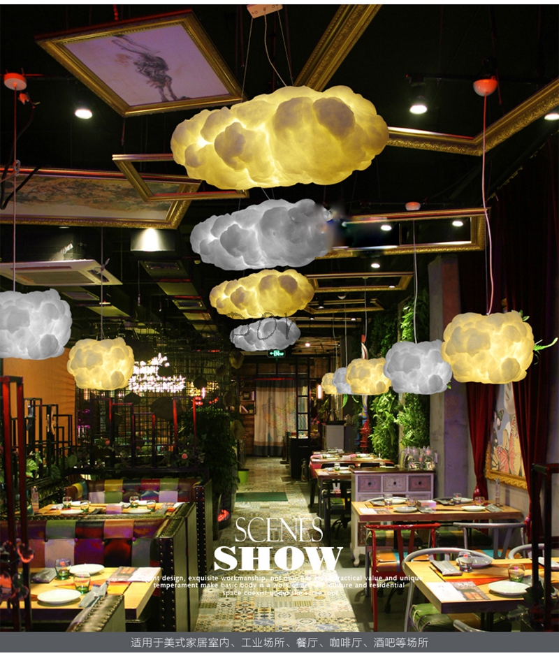 Smart Creative Romantic White Clouds Pendant Lights Led Lightning Effect Lamp White Soft Floating Cotton Cloud Hanging Light Chandelier