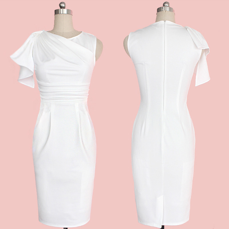 2015 Sexy Women Dresses Elegant Vintage Ruched Tunic Business Casual Party Bodycon Slim Waist Midi Pencil Work Dress Vestidos FG1511
