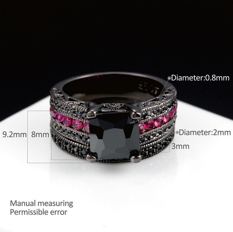 His & Hers Couple Rings Set: Black Gold Filled Sapphire Gemstones Wedding Set