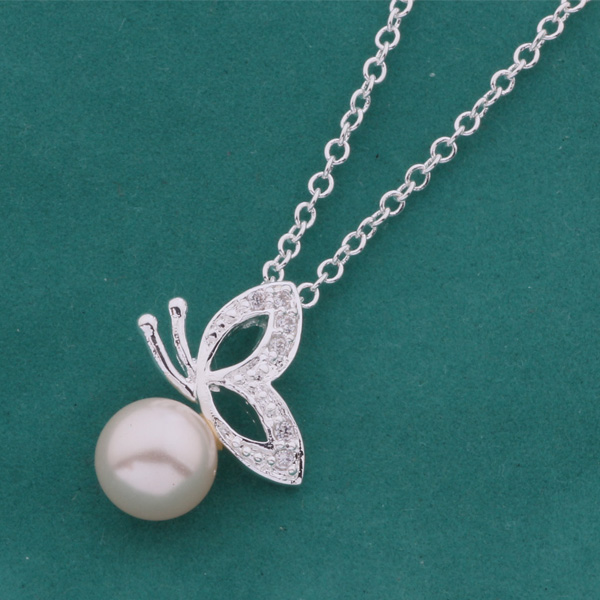 Free Shipping with tracking number Best Most Hot sell Women's Delicate Gift Jewelry 925 Silver Pearl Butterfly Necklace