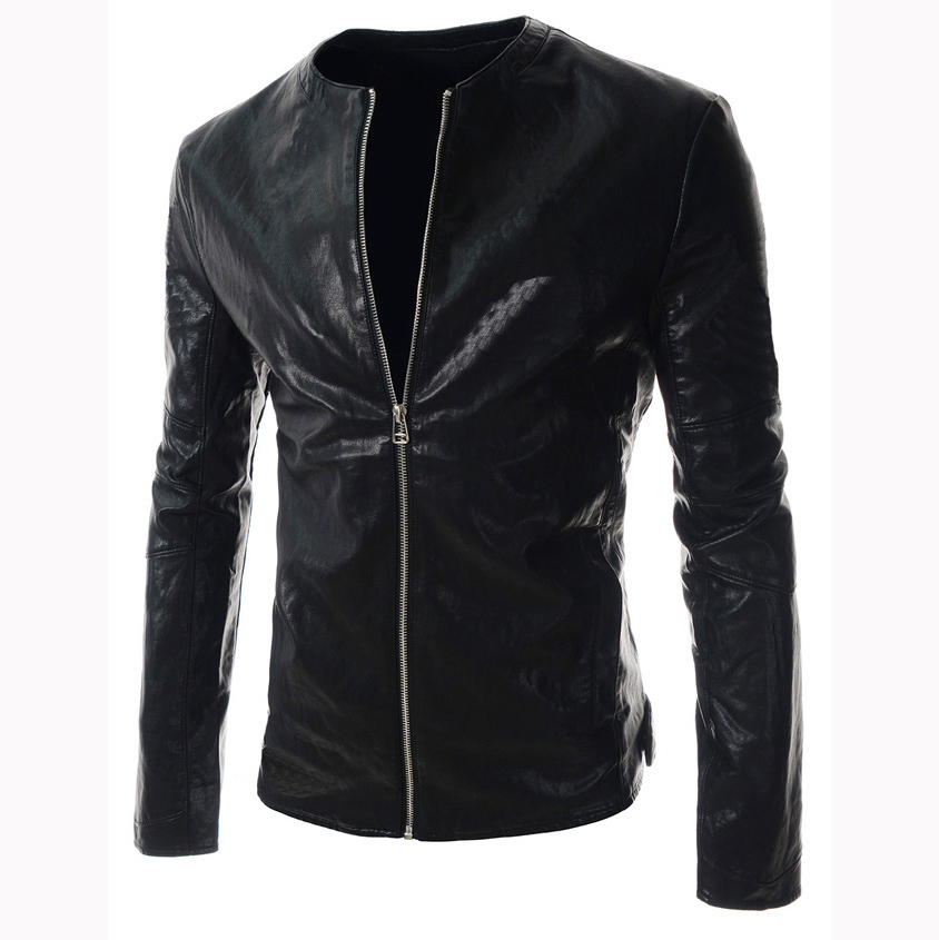 FG1509 New fashion mens simple solid color pu leather jacket cardigan zipper coats jackets menswear motorcycle jacket streetwear jacket