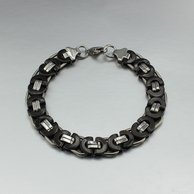 Best Quality Jewlery Set 8mm Black Silver Flat byzantine chain necklace & bracelet 316L Stainless Steel for Husband / Father Gift jewelry