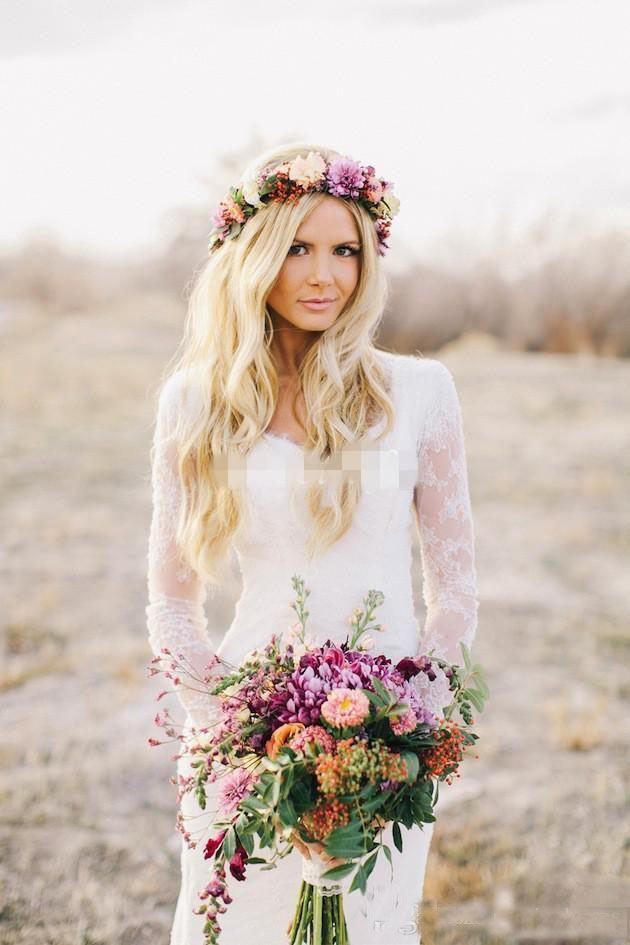 Vintage Lace Mermaid Dresses Long Sleeves Sheer V Neck Country Garden Bridal Gowns Wedding Party Dress