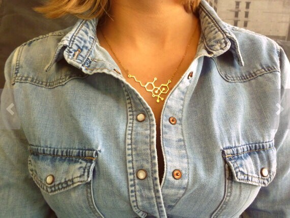 30PCS Gold Silver Simple Molecule Necklace Molecular Structure Hormone Element Necklace Science DNA Dopamine Necklaces