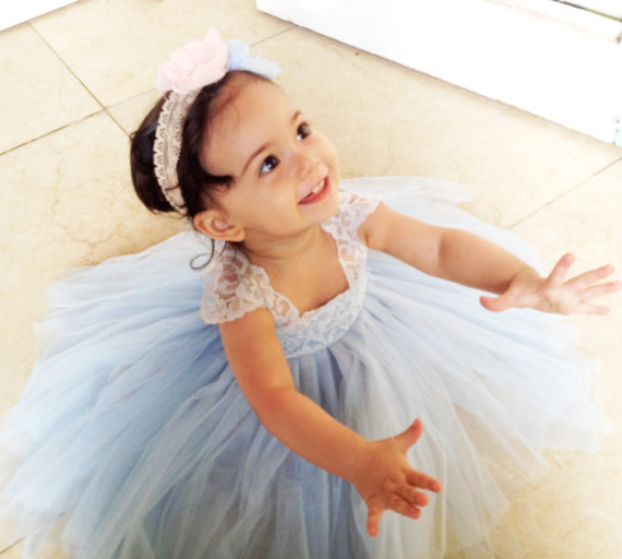 Magic Orchid Light blue Flower Girl Dress French lace and tulle dress for baby girl blue princess dress tutu
