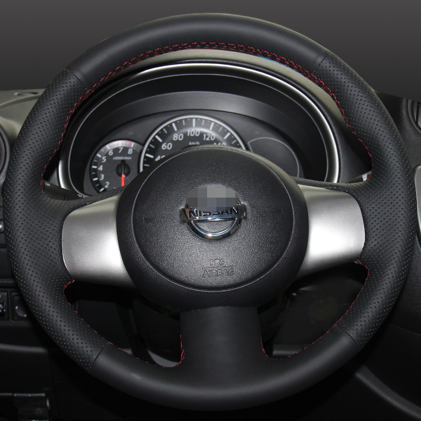 Case for NISSAN March New Sunny Steering wheel cover Genuine leather DIY Car styling Interior decoration Car steering leather cover
