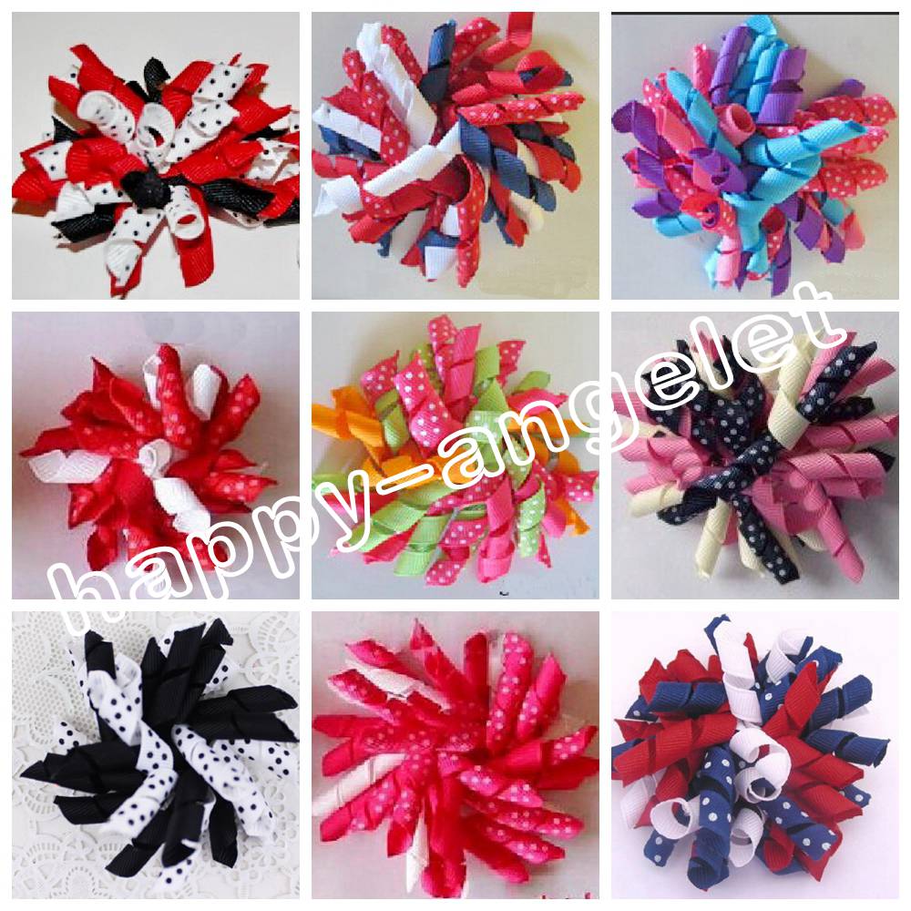 Girl women Corker hair bobbles Accessories 4" M2M Gymboree style prints dot Curlies loop Ribbon Korker hair bows clips 20pcs PD007