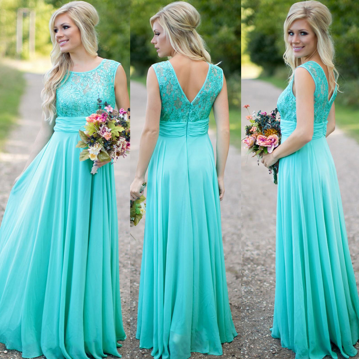 2017 Turquoise Sequin Lace Top Chiffon Skirt Country Bridesmaid Dresses Long Ruched Floor Length Maid Of Honor Wedding Guest Dress EN111412
2017 Turquoise Sequin Lace Top Chiffon Skirt Country Bridesmaid Dresses Long Ruched Floor Length Maid Of Honor Wedding Guest Dress EN111412