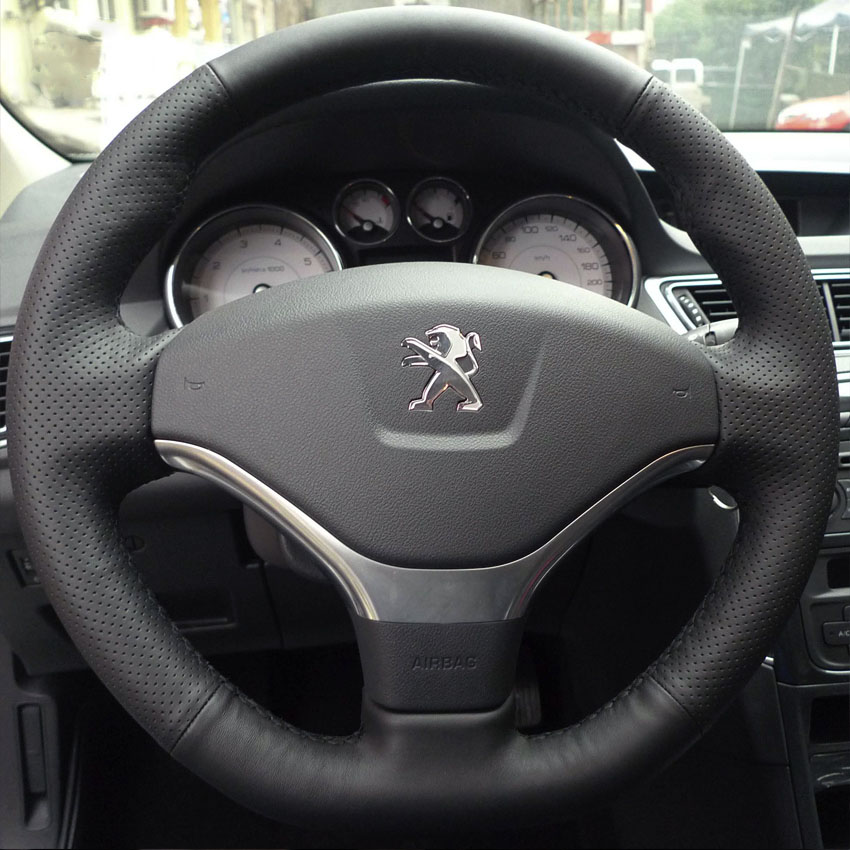 Case for PEUGEOT 308 408 2013 Steering wheel covers Genuine leather DIY Car styling Wheel cover Hand sewing leather car covers
