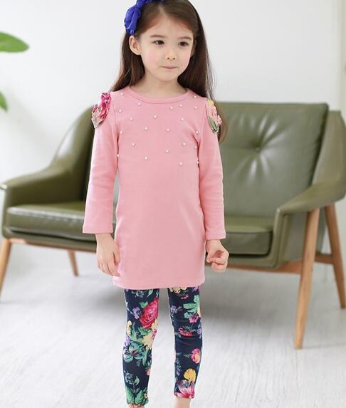 New fashion Girls clothes Baby Girl Clothing Set Children Flower Suit 2PCS Kids Twinset Top T Shirt +Plaid Pants Leggings Fall suit