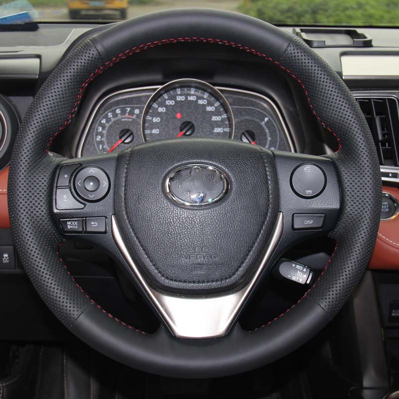 Steering wheel covers Case for Toyota RAV4 2013 new Corolla 2014 Genuine leather DIY Hand-stitch Car styling Interior decoration car covers