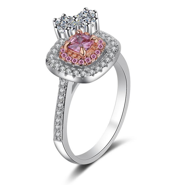 Sterg Sier Pink Topaz CZ Dia Party Ring | Bow wer Design for Women 4d36