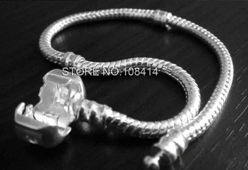Fashion Women European Silver Plated Bracelet & Bangle Snake Chain with Barrel Clasp fit Chamilia Bead Charms