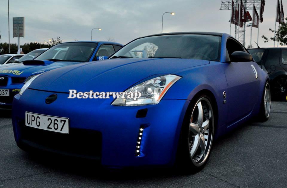 Premium Blue Satin Chrome Vinyl Car Wrap with Air Release Matte chrome blue For Vehicle Wrap styling covering size1.52x20m/Roll(5ftx66ft