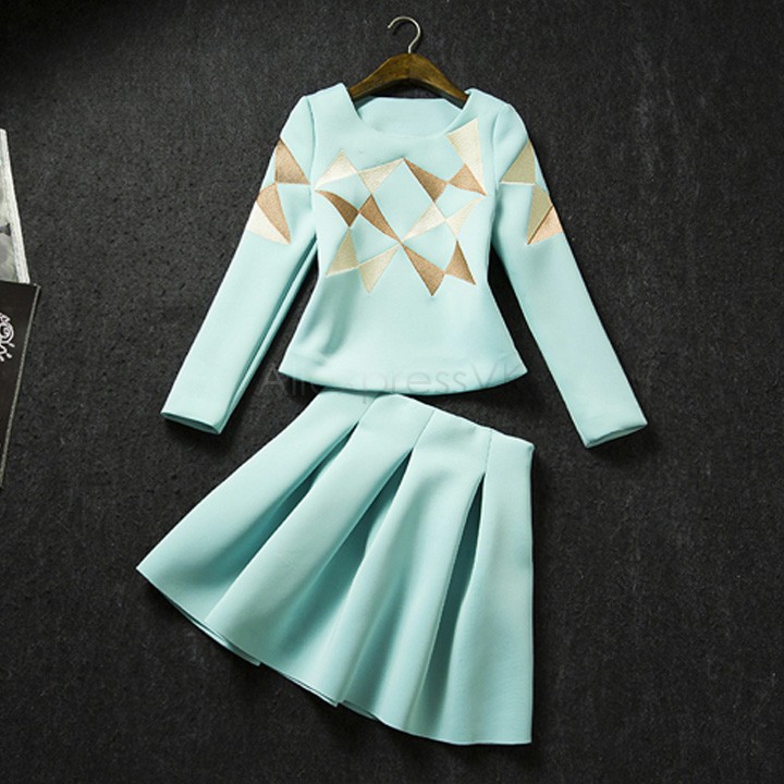 2015 Women Clothing Elegant Lady Long Sleeve O-Neck Geometric Pattern Mini Office Dress M-XL b7 CB032004