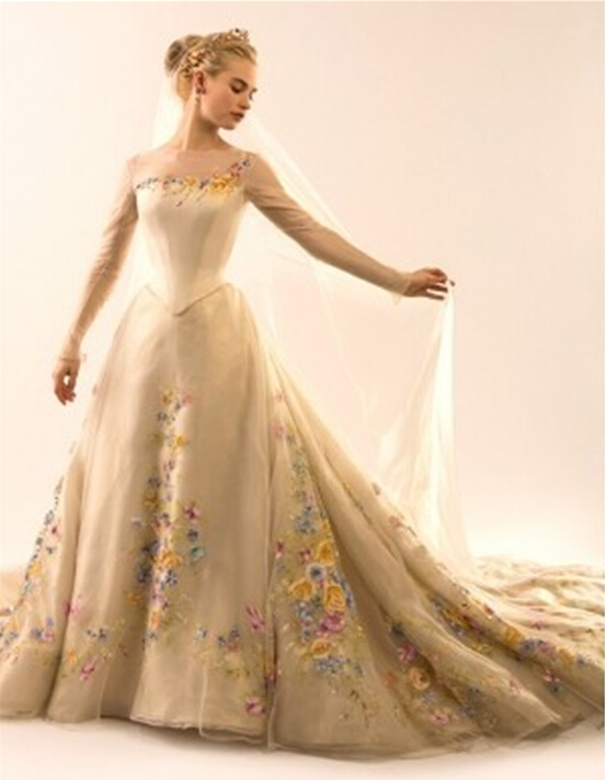 Formal evening dresses 2015 Sheer Neck Appliques Chapel Train long sleeve prom dress Zipper Back Cinderella ball gown Tulle bridal Gowns