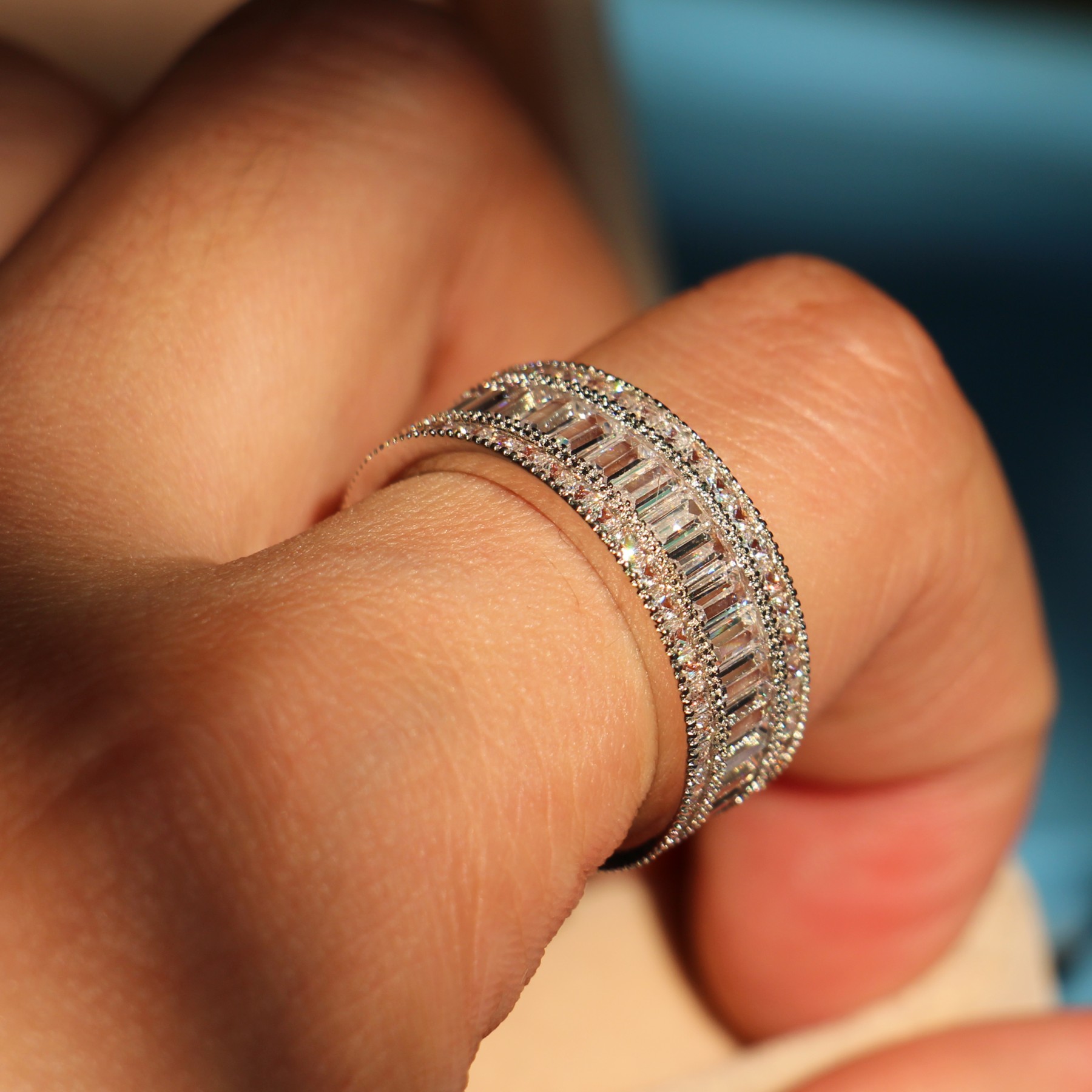 Free shipping Princess cut white Topaz Diamonique Simulated Diamond 10KT White Gold Filled Engagement Wedding Band Ring Size 5-11