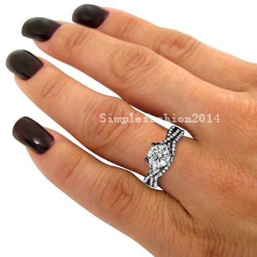 Brand Hot sale Luxury Jewelry Topaz Diamonique Gem 10kt Black Gold Filled 2 women Wedding Bridal Ring set Sz 5-11 Gift