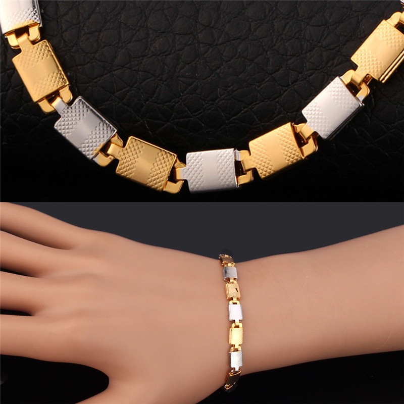 Men Gold Bracelets 18K Gold Plated/Platinum Plated Two-Tone Gold Plated New Trendy Chain Bracelet Jewelry