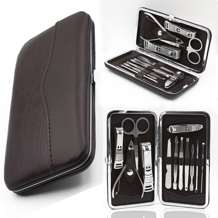 12pcs Nail care Tools Leather Case for Personal Manicure & Pedicure Set Travel & Grooming Kit Tools With Retail package DHL Free Shipping