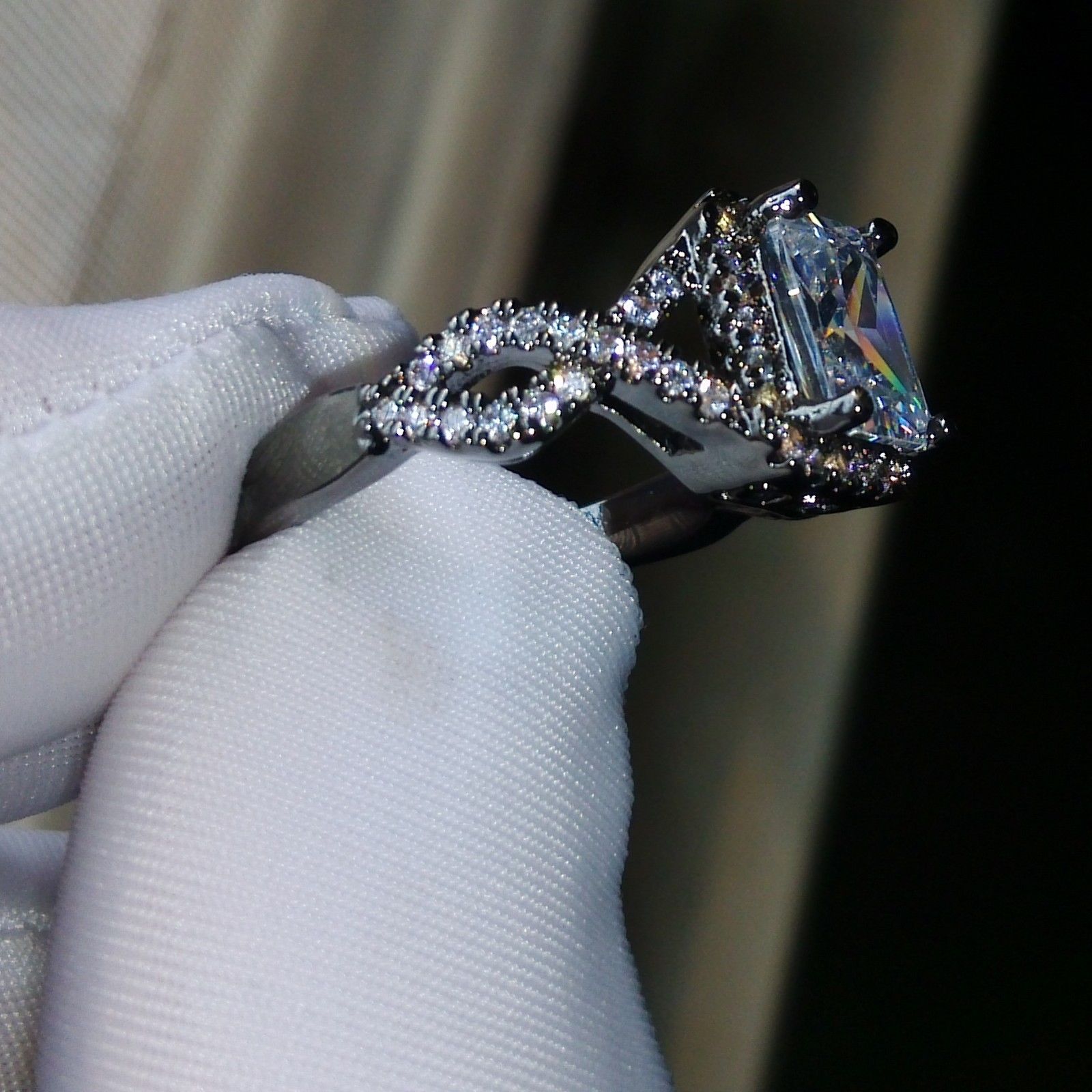 Size 5-10 Vintage princess Engagement Jewelry 10kt black gold filled white topaz Gem women simulated Diamond Wedding cross Ring set gift