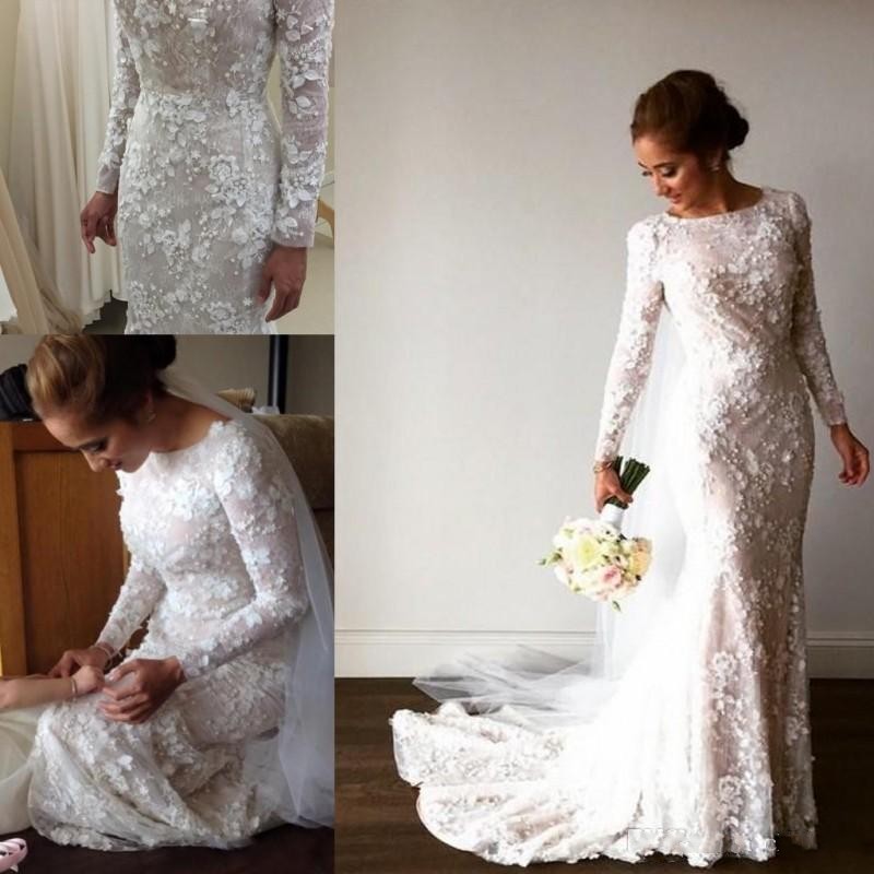 2017 Muslim Mermaid Wedding Dresses Jewel Neck Full Lace Appliques Beads 3D Floral Long Sleeves Court Train Plus Size Formal Bridal Gowns, Ivory
2017 Muslim Mermaid Wedding Dresses Jewel Neck Full Lace Appliques Beads 3D Floral Long Sleeves Court Train Plus Size Formal Bridal Gowns, Ivory
