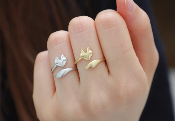 30PCS Gold Silver Adjustable Cute Fox Face Tail Rings Simple 3d Animal Tiny Twisted Wrap Smooth Jewelry for Women