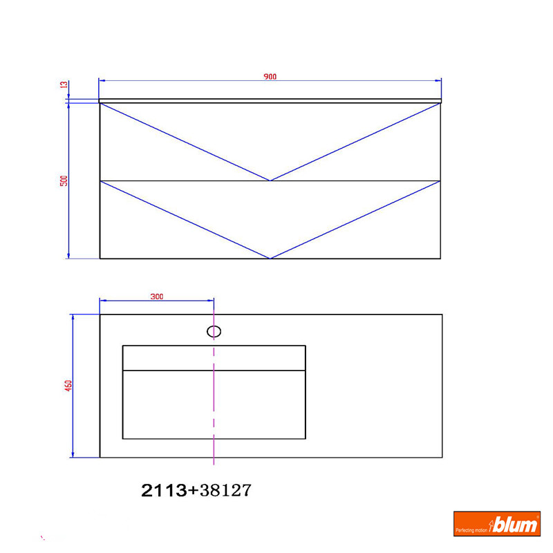 900mm X 460mmX500mm Bathroom Blum drawer Slider furniture Top Solid Surface Vanity Cloakroom Wall Hung Cabinet 2113