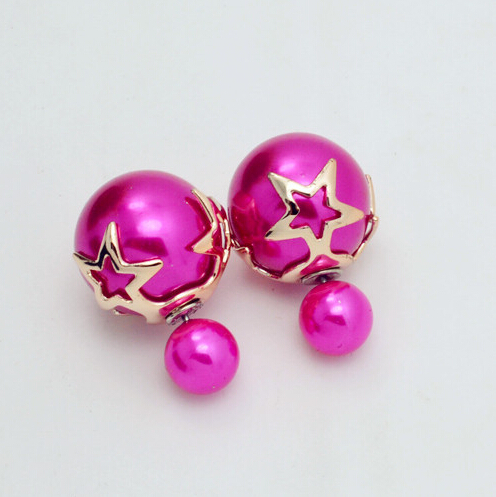 High Quality New Fashion Paragraph 2015 Double Side Shining Colorful Pearl Stud Earring For Women Hot Sale