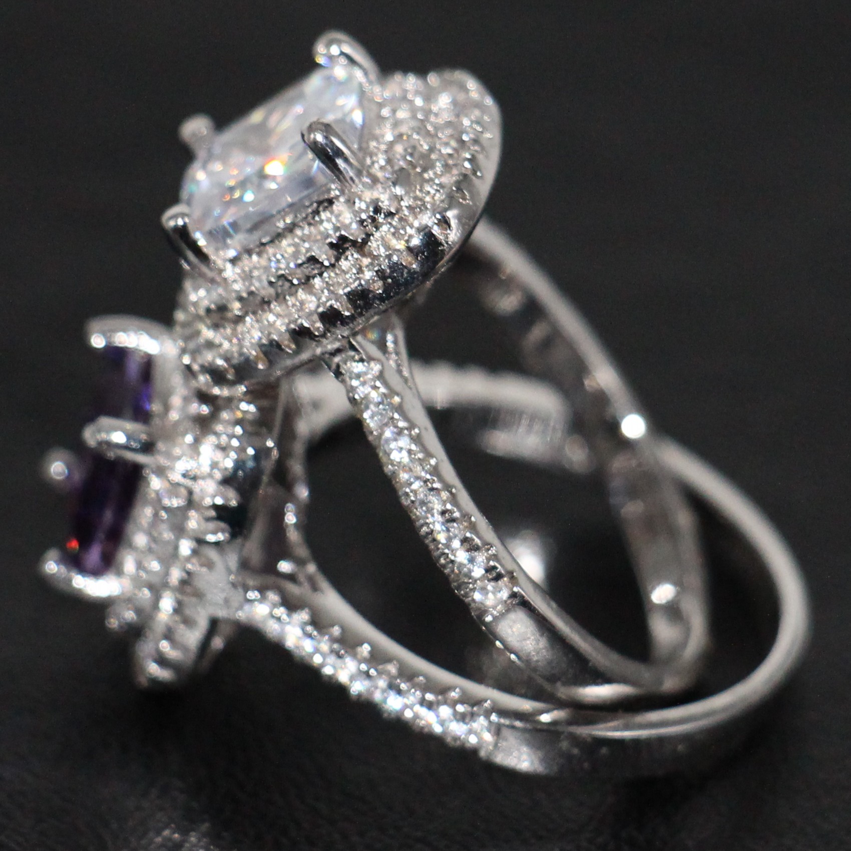 Pave Setting 4 Color Double row CZ Diamond Luxury Jewelry 925 Sterling Silver Stunning Sapphire Gemstones Party Gift Women Wedding Band Ring