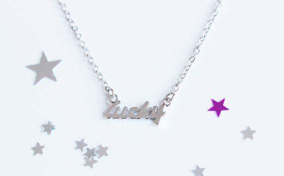 10PCS- N122 Gold Silver Simple Lucky Word Necklace Tiny Stamped Lucky Letters Necklace Good Luck Necklaces for Best Friends Gifts