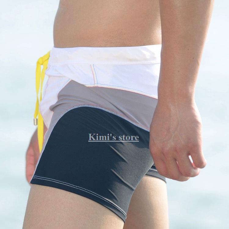 Wholesale-Fashion Sexy Boxer Swimming Trunks, Men's of Low Waist Seamless Bermuda Beach Bathing Suit / Mens Beachwear Bikini Trunks