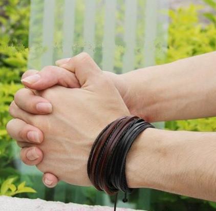 High quality Genuine Leather Bracelets Wrap Multilayer Braided charm Rope Fashion Men Women handmade Jewelry New 30pcs