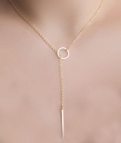 10PCS- N023 Gold Silver Dainty Minimalist Circle with bar Necklace Metal Square Round Necklaces Simple Y shape stick necklace