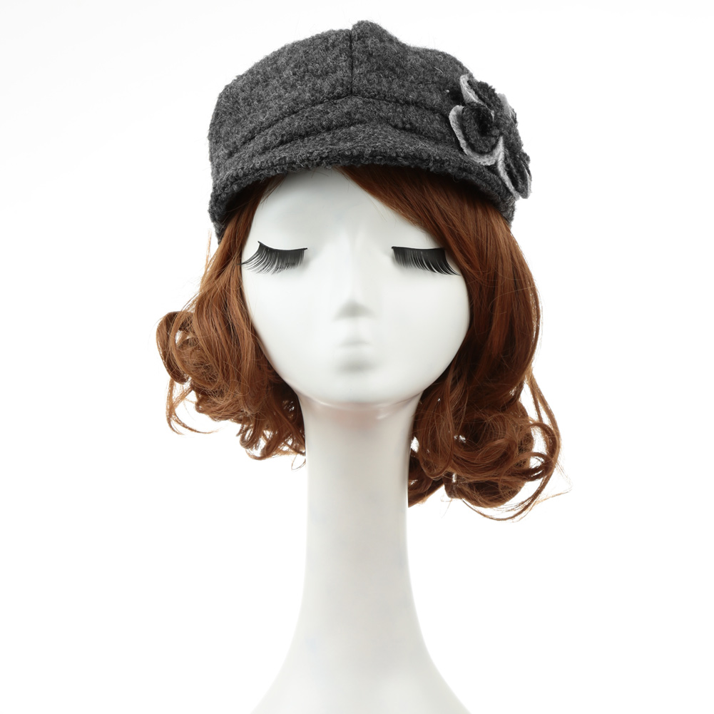 Wholesale-Autumn Women Hat 2015 New Fashion Women Beret Hat Flower Cabbie Cap Newsboy Hat Black/Red/Grey