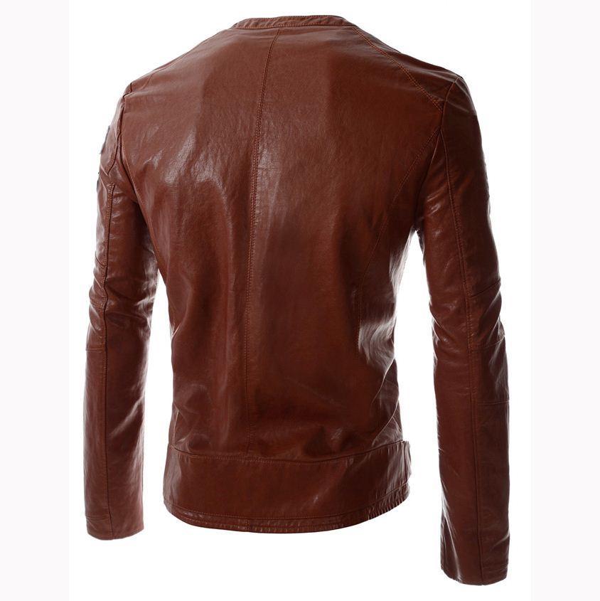 FG1509 New fashion mens simple solid color pu leather jacket cardigan zipper coats jackets menswear motorcycle jacket streetwear jacket